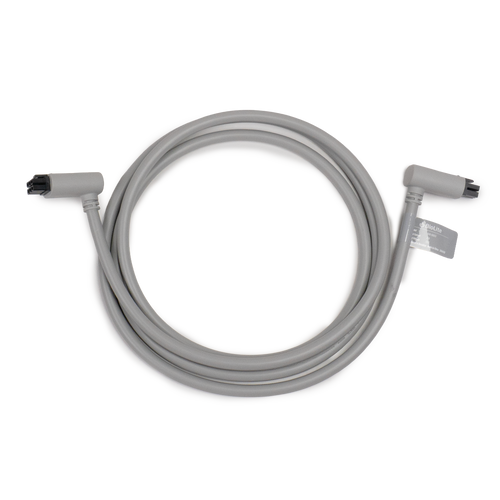 A coiled light gray 8ft cable with angled connectors on both ends, shown on a plain white background.