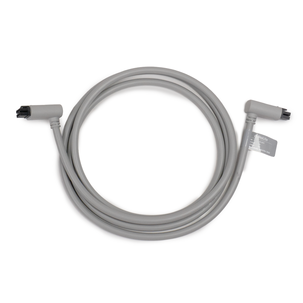 A coiled light gray 8ft cable with angled connectors on both ends, shown on a plain white background.