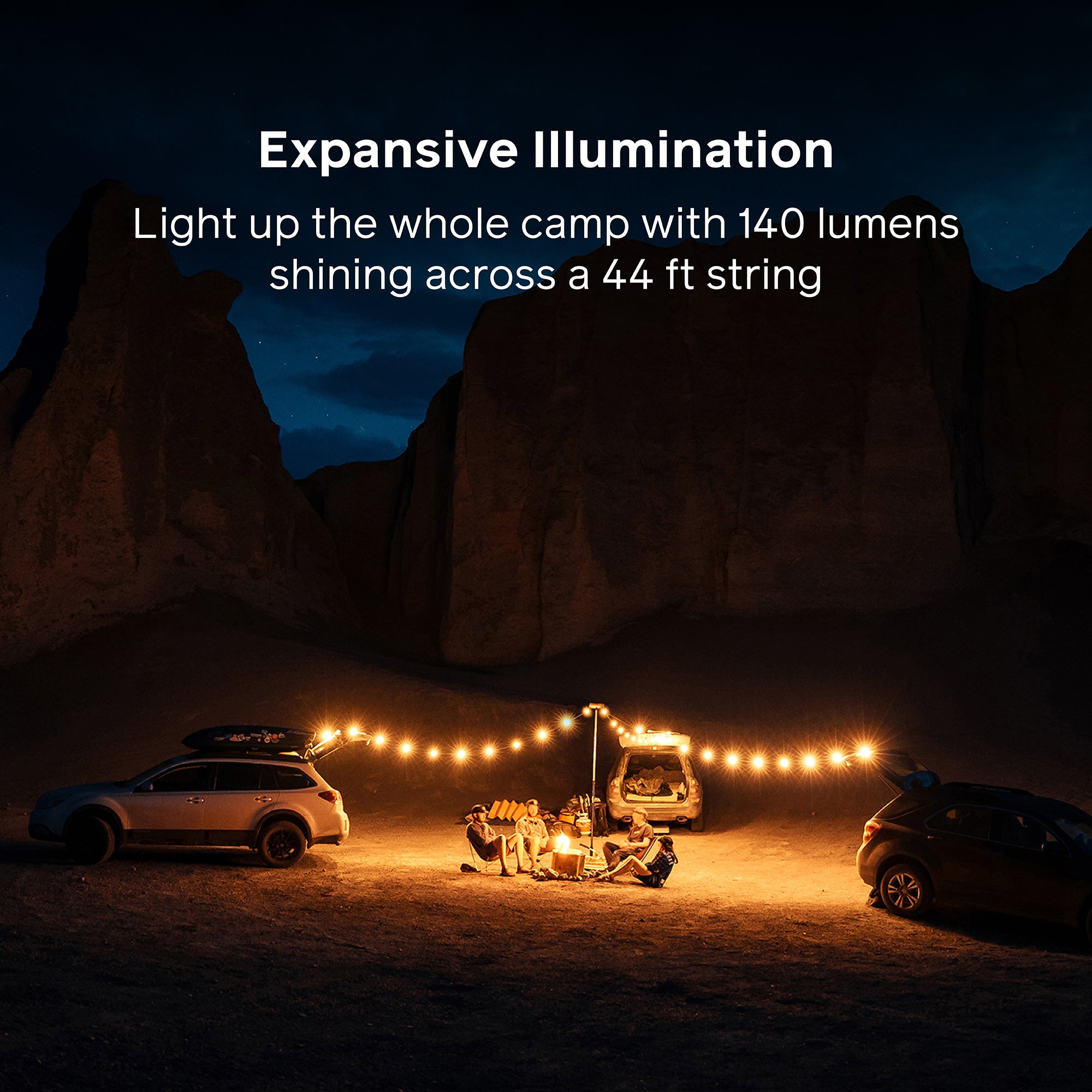 tent string lights Solar String Lights + Detachable Power Hub: White 44'